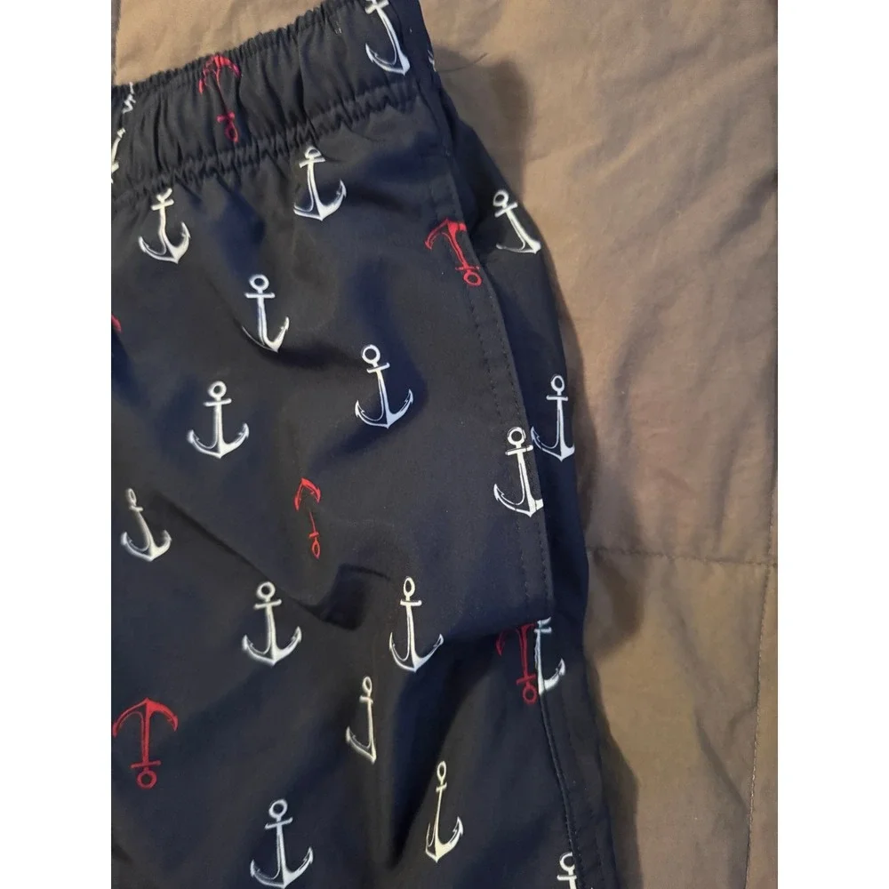 Rainforest Mens Navy Blue Anchor Print Swim Trunks Shorts Large